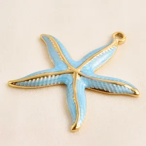 Pendentif charm étoile de mer en émail bleu pour colliers et bracelets faits à main DIY.