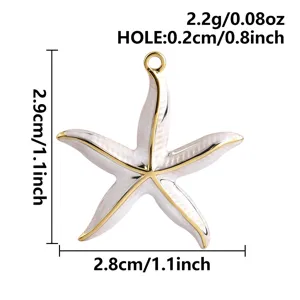 Pendentif étoile de mer émail blanc bordure dorée breloque DIY bijoux vue détaillée