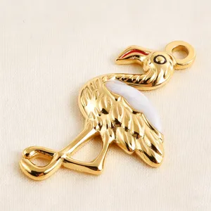 Gold plated flamingo oil drip pendant charm DIY necklace bracelet jewelry accessory cute style