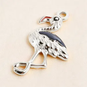Silver flamingo pendant charm enamel jewelry accessory for DIY bracelet necklace making craft.
