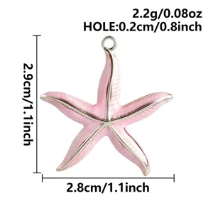 Pendentif étoile de mer émaillé rose accessoire bijoux DIY, charm en métal léger pour collier.