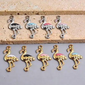 Cute flamingo enamel charms gold silver plated pendants for DIY jewelry making accessories