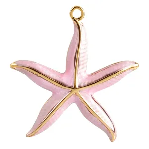 Pendentif étoile de mer rose pailleté avec bordure dorée pour bijoux faits à la main DIY.