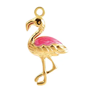 Gold plated flamingo enamel pendant charm for DIY necklace bracelet jewelry making accessories.