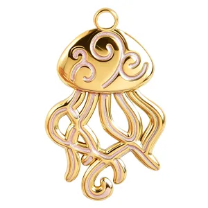 Colgante de medusa chapado en oro con esmalte brillante rosa, bonito accesorio de joyería DIY.