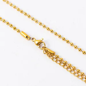 Edelstahl Gold Perlenkette Detailansicht, 2.2mm Kugelkette mit Karabinerverschluss Schmuck.