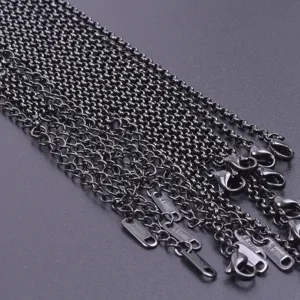 Catena in acciaio inossidabile nero sfusa per creazione di gioielli fai-da-te con moschettone