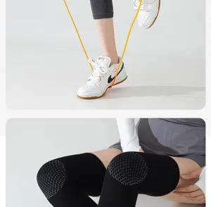 Knee pads detail shot, breathable knit sports joint protection for running and jumping rope.