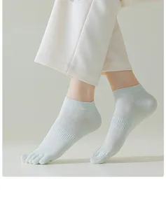 Close-up detail of women's five-toe summer thin ankle socks with breathable mesh.