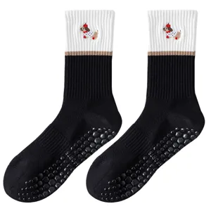 Women Professional Fitness Pilates Yoga Socks Mid Calf Cotton Blend Anti Slip Breathable Athletic Sports Socks
