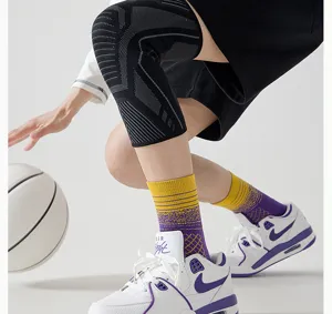 Detailed view of breathable basketball socks in action, featuring cushioned towel bottom.