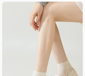 Detail view of breathable mesh summer short socks for women, lightweight ice silk material.