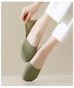 Close-up detail of women's summer thin ice silk invisible boat socks, breathable and anti-slip.