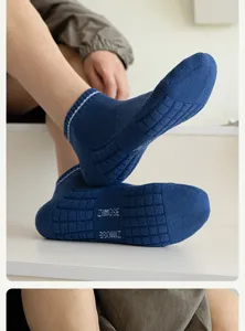 Men's summer athletic short socks cotton breathable anti-slip blue sports socks for men