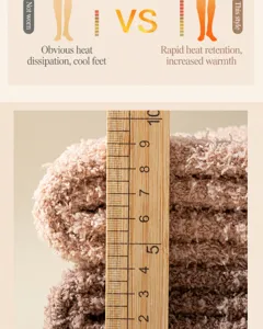 Chaussettes de sommeil epaisses en polaire corail vue de detail, tissu pelucheux et doux.