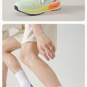 Professional running shoes athletic socks detail set, breathable mesh design, men sport wear.