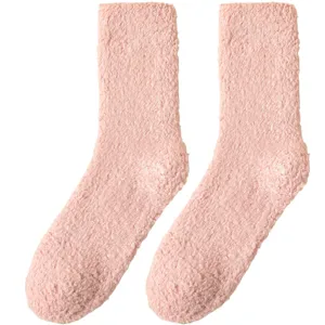 Women Winter Thickened Coral Fleece Sleep Socks Warm Soft Cozy Solid Color Home Floor Middle Tube Socks