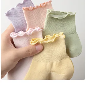 Women cute ruffle edge short socks pastel cotton ankle socks sweet fashion spring summer socks
