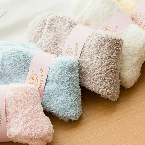 Winter thick coral fleece fuzzy socks women warm solid color fluffy floor socks soft comfy sleep socks