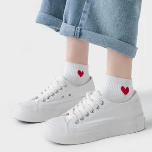 Women Heart Embroidered Cotton Short Socks Minimalist Casual Crew Socks Soft Breathable Daily Wear