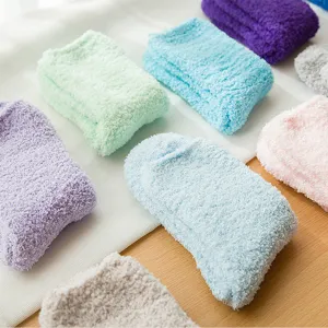 Thickened coral fleece warm women home floor socks set in multiple pastel colors for winter.