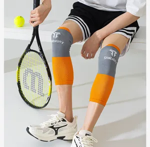 Compression calf sleeves sports leg guard knee sleeve running tennis grey orange