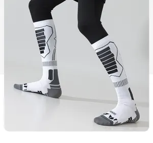 Detail view of men's thermal ski socks featuring breathable sports design and stretch fit.