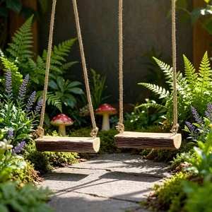 Miniature wooden swing micro landscape decoration garden ornament home tabletop decor cute design