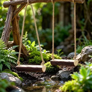 Pastoral Wood Micro Landscape Swing Ornament Niche Premium Handmade Bark Texture Log Slice Decoration Hemp Rope Hanging Desktop Miniature Craft Gift