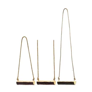 Wooden log swing hanging ornaments with natural hemp rope, miniature landscape decor details.