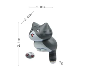 Grey tabby cat miniature figurine with clear size dimensions, cute desktop decor item for office.