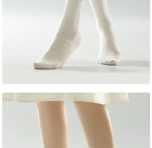 White ribbed cotton mid-calf women socks breathable comfortable spring daily wears