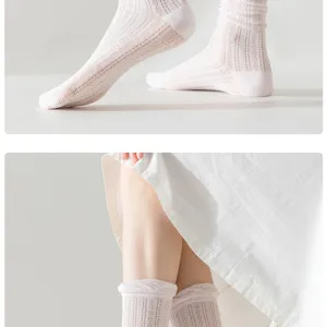 Women summer thin breathable mesh cotton mid tube socks Japanese JK style comfortable daily wear