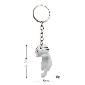 Süßer weißer Katzen Schlüsselanhänger, kreativer Taschenanhänger mit Metallring und Kette.