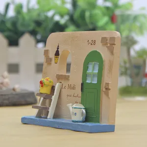 Resin miniature house ornament detail shot, micro landscape gardening flower pot insert decor props