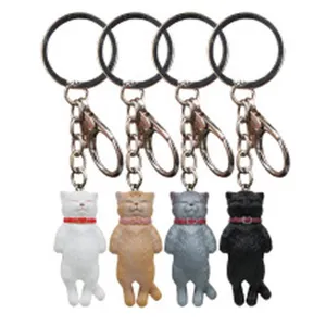 Süßes stehendes Katzen Schlüsselanhänger Set in vier Farben mit Metallring und Kette