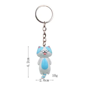 Süßer schlafender Katzen Schlüsselanhänger blau weiß Kunstharz Anhänger Tasche Auto 4.2cm