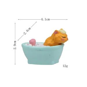 Süße Mini Katze Badewanne Harz Figur Desktop Ornament Heilung Cartoon Landschaftsspielzeug