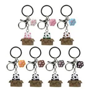Süßer Panda Schlüsselanhänger mit bunter Pfote Anhänger Metallring kreative Tasche Deko Geschenk