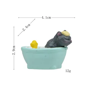 Süße schwarze Katze beim Baden Harz Figur Desktop Ornament Landschaftsspielzeug neu.