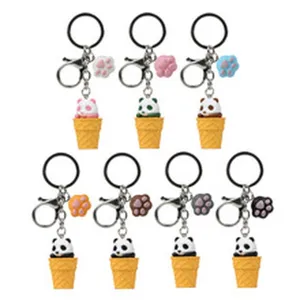 Süßer Cartoon Panda Eistüte Schlüsselanhänger niedliche Tier Tasche Deko Set Neu