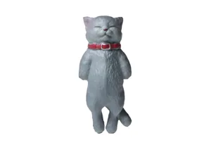 Cute grey sleeping cat figurine with red collar, perfect for DIY keychain and bag accessory.