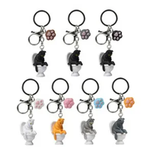 Süßer Katzen Toiletten Schlüsselanhänger Tier Cartoon Tasche Anhänger Metall Ring Geschenk