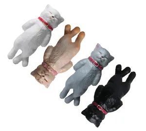 Detailed view of 4 cute sleeping cat resin figurines with colorful collars for DIY keychains.