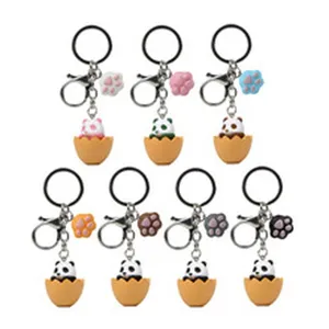 Niedlicher Panda Eierschale SchlUsselanhanger Set mit farbigen Pfotenhangern fur Taschen und Paare.