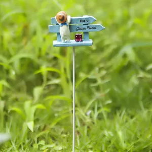 Niedlicher Hunde Wegweiser Gartenstecker Harz Mikro Landschaft Blumenstecker fuer Sukkulenten