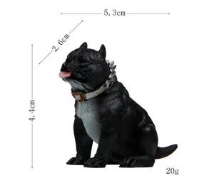 Schwarze American Bully Hund Figur Miniatur Spielzeug mit Stachelhalsband Tischdeko.