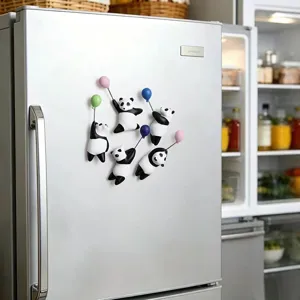 3D Harz Panda Kühlschrankmagnete mit bunten Ballons, süße Heimdeko und Memohalter.