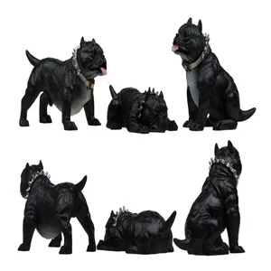 Detailaufnahme der schwarzen Bully-Hundefigur mit Muskeldetails und Halsband für Schreibtischdeko.