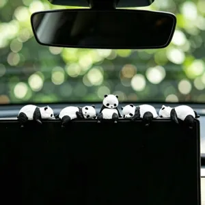 Schattige mini panda beeldjes voor auto dashboard scherm decoratie dier speelgoed set 5st.